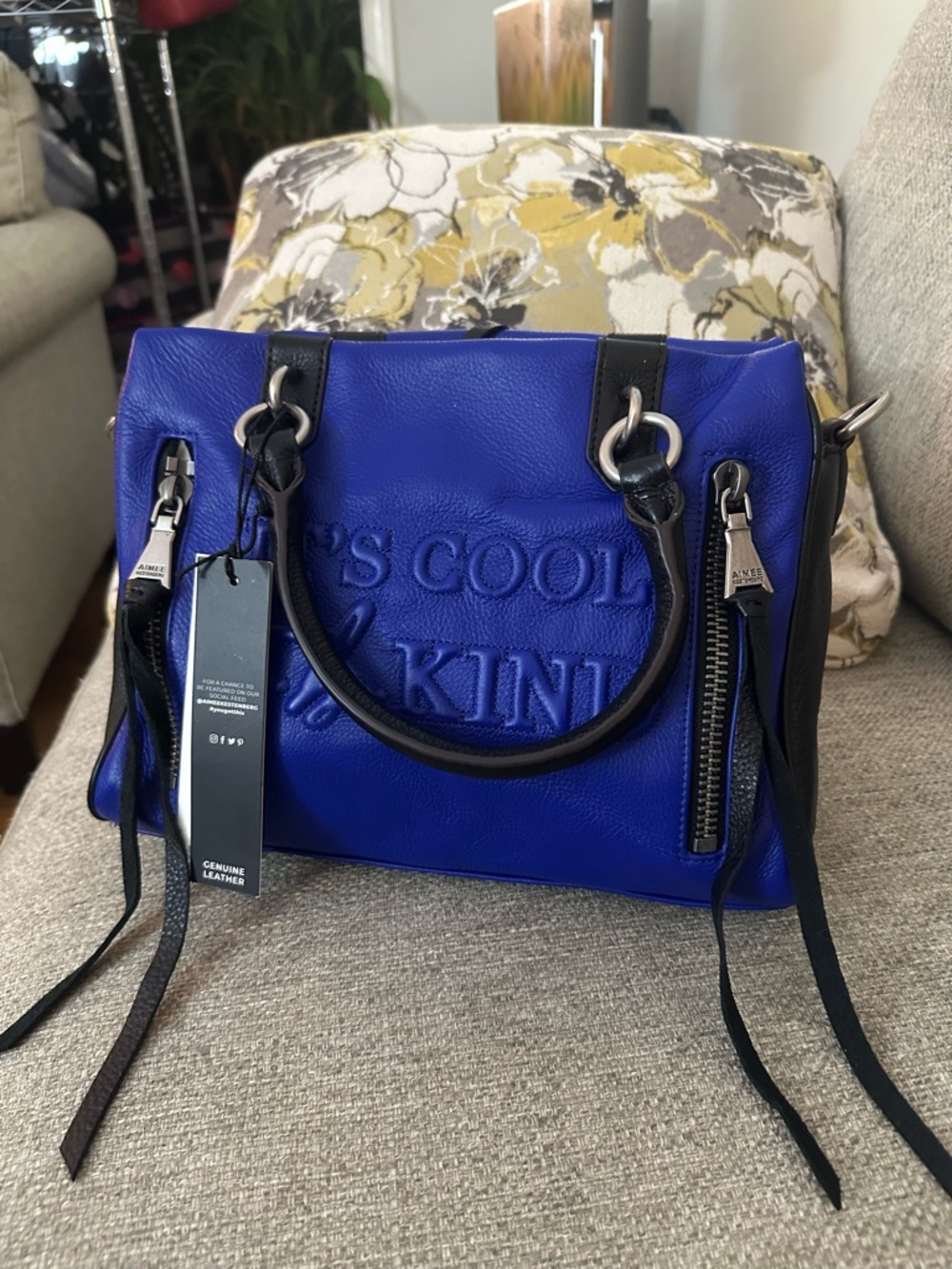 Aimee KESTENBERG Cool One-of-a-Kind Cobalt Leather Satchel NWT - Picture 5 of 15